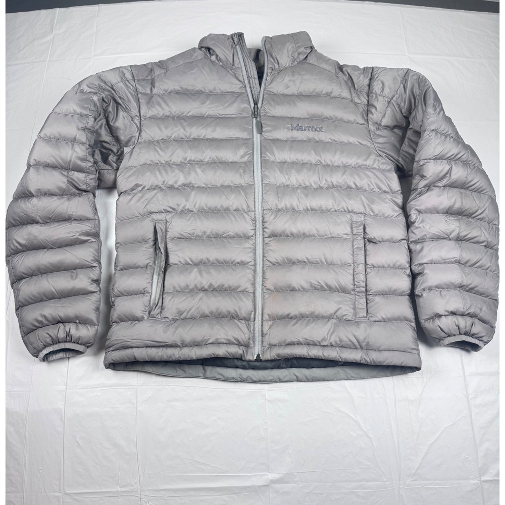 Marmot Mens 700 Fill Down Puffer Jacket Gray Size Medium Full Zip Pockets